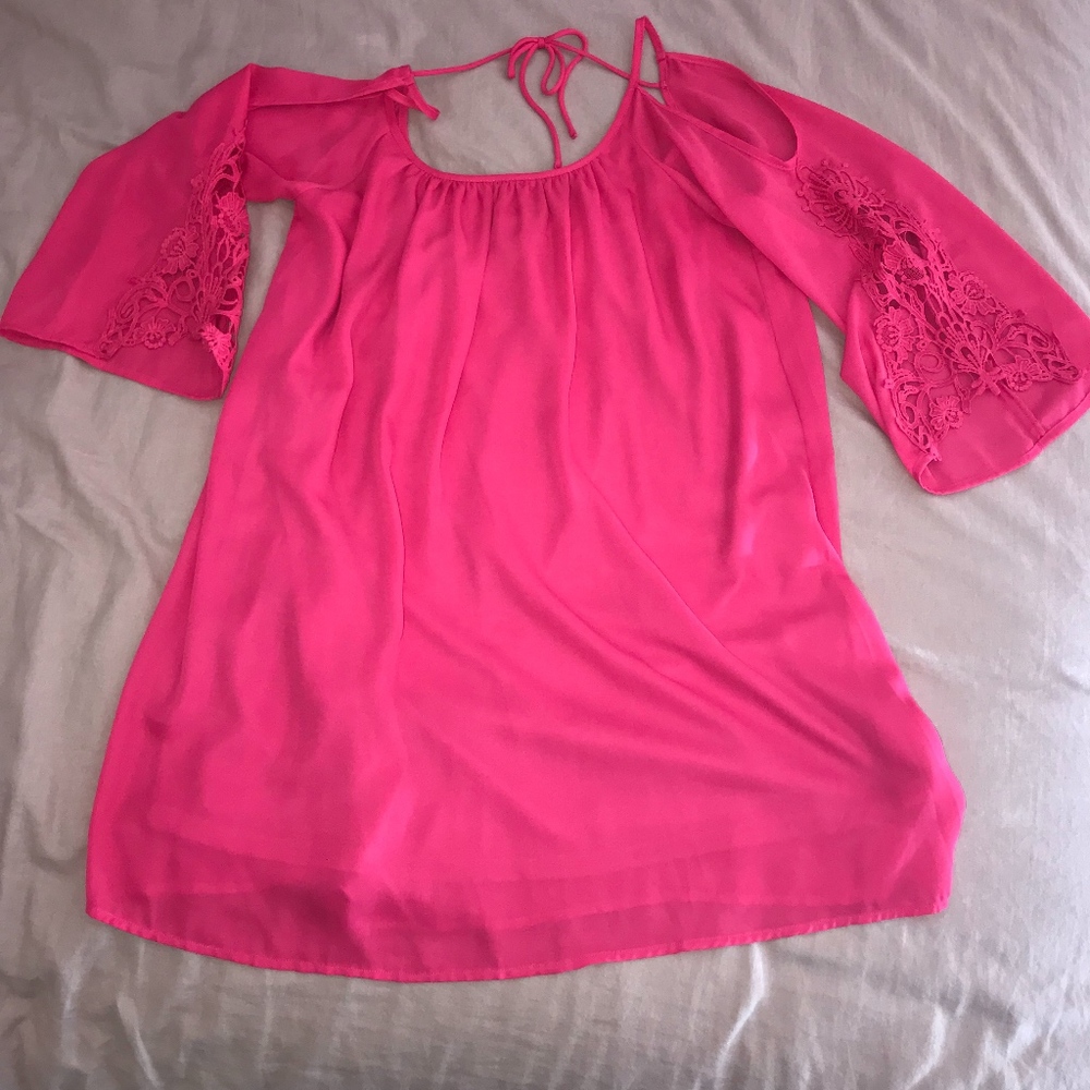 UMGEE Hot Pink Floral Cut Out Sleeve Dress Size S